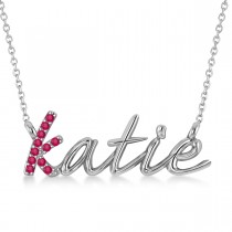 Personalized Ruby Nameplate Pendant Necklace 14k White Gold