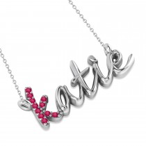 Personalized Ruby Nameplate Pendant Necklace 14k White Gold
