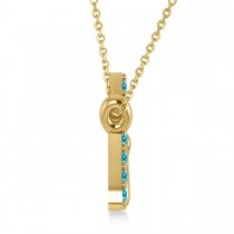 Personalized Blue Topaz Nameplate Pendant Necklace 14k Yellow Gold