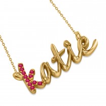 Personalized Ruby Nameplate Pendant Necklace 14k Yellow Gold