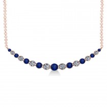 Curved Blue Sapphire & Diamond Bar Pendant 14k Rose Gold (2.00ct)