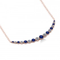 Curved Blue Sapphire & Diamond Bar Pendant 14k Rose Gold (2.00ct)