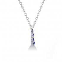 Curved Blue Sapphire & Diamond Bar Pendant 14k White Gold (2.00ct)