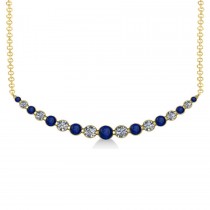 Curved Blue Sapphire & Diamond Bar Pendant 14k Yellow Gold (2.00ct)