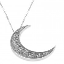 Diamond Crescent Moon Pendant Necklace 14K White Gold (0.15ct)