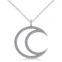 Diamond Crescent Moon Pendant Necklace 14K White Gold (0.46ct)