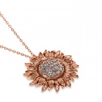 Large Sunflower Diamond Pendant Necklace 14k Rose Gold (0.38ct)