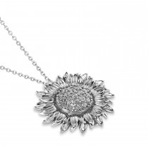 Large Sunflower Diamond Pendant Necklace 14k White Gold (0.38ct)