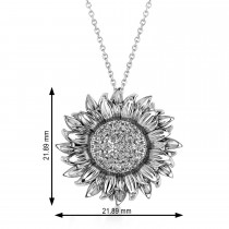 Large Sunflower Diamond Pendant Necklace 14k White Gold (0.38ct)