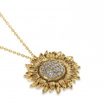 Large Sunflower Diamond Pendant Necklace 14k Yellow Gold (0.38ct)