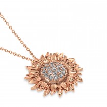 Large Sunflower Diamond Pendant Necklace 18k Rose Gold (0.38ct)