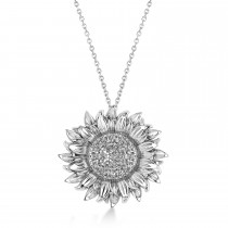 Large Sunflower Diamond Pendant Necklace 18k White Gold (0.38ct)