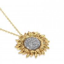 Large Sunflower Diamond Pendant Necklace 18k Two-Tone Gold (0.38ct)