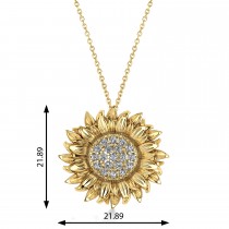 Large Sunflower Diamond Pendant Necklace 18k Yellow Gold (0.38ct)