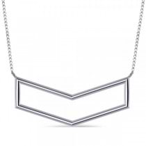 V-Shaped Chevron Bar Pendant Necklace Plain Metal 14k White Gold