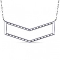 V-Shaped Chevron Bar Pendant Necklace Plain Metal 14k White Gold