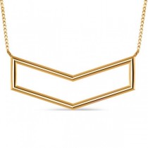 V-Shaped Chevron Bar Pendant Necklace Plain Metal 14k Yellow Gold