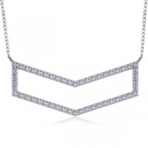 Diamond V-Shaped Chevron Bar Pendant Necklace 14k White Gold (0.50ct)