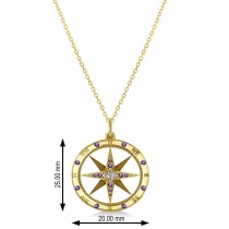 Compass Pendant Amethyst & Diamond Accented 14k Yellow Gold (0.19ct)