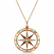 Compass Pendant Aquamarine & Diamond Accented 18k Rose Gold (0.19ct)
