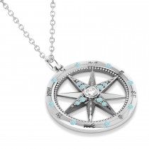 Compass Pendant Aquamarine & Diamond Accented 18k White Gold (0.19ct)