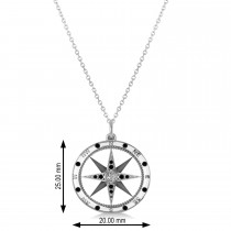 Compass Pendant Black & White Diamond Accented 14k White Gold (0.19ct)