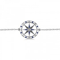 Blue Sapphire & Diamond Nautical Compass Bracelet 14k White Gold (0.19ct)