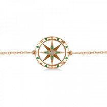 Emerald & Diamond Nautical Compass Bracelet 14k Rose Gold (0.19ct)