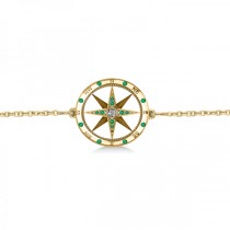 Emerald & Diamond Nautical Compass Bracelet 14k Yellow Gold (0.19ct)