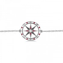 Ruby & Diamond Nautical Compass Bracelet 14k White Gold (0.19ct)