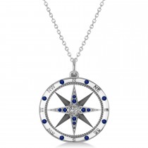 Compass Pendant Blue Sapphire & Diamond Accented 18k White Gold (0.19ct)