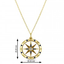 Compass Pendant Blue Sapphire & Diamond Accented 18k Yellow Gold (0.19ct)