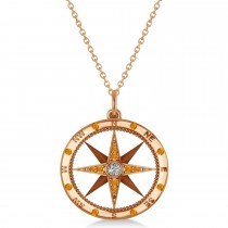 Compass Pendant Citrine & Diamond Accented 14k Rose Gold (0.19ct)