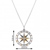 Compass Pendant Citrine & Diamond Accented 14k White Gold (0.19ct)