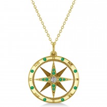 Compass Pendant Emerald & Diamond Accented 14k Yellow Gold (0.19ct)