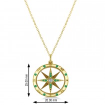 Compass Pendant Emerald & Diamond Accented 14k Yellow Gold (0.19ct)