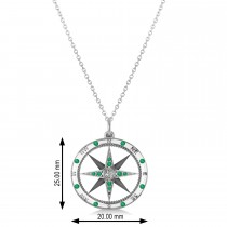 Compass Pendant Emerald & Diamond Accented 18k White Gold (0.19ct)