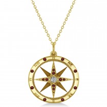 Compass Pendant Garnet & Diamond Accented 18k Yellow Gold (0.19ct)