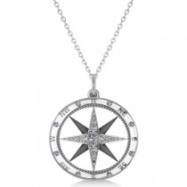 Compass Necklace Pendant Lab Grown Diamond Accented 18k White Gold (0.19ct)