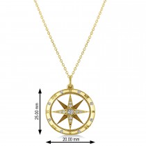 Compass Necklace Pendant Lab Grown Diamond Accented 18k Yellow Gold (0.19ct)