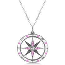 Compass Pendant Pink Sapphire & Diamond Accented 14k White Gold (0.19ct)