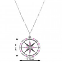 Compass Pendant Pink Sapphire & Diamond Accented 14k White Gold (0.19ct)