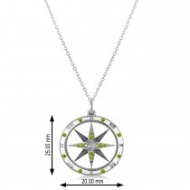 Compass Pendant Peridot & Diamond Accented 14k White Gold (0.19ct)