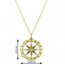 Compass Pendant Peridot & Diamond Accented 14k Yellow Gold (0.19ct)