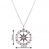 Compass Pendant Ruby & Diamond Accented 14k White Gold (0.19ct)