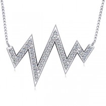 Diamond Heartbeat Vital Sign Pendant Necklace 14k White Gold (0.36ct)