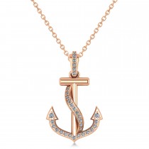 Diamond Ribbon Anchor Pendant Necklace 14K Rose Gold (0.35ct)