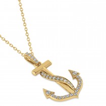 Diamond Ribbon Anchor Pendant Necklace 14K Yellow Gold (0.35ct)