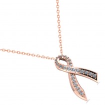Awarness Ribbon Diamond Pendant Necklace 14k Rose Gold (0.28ct)