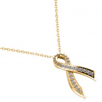 Awarness Ribbon Diamond Pendant Necklace 14k Yellow Gold (0.28ct)